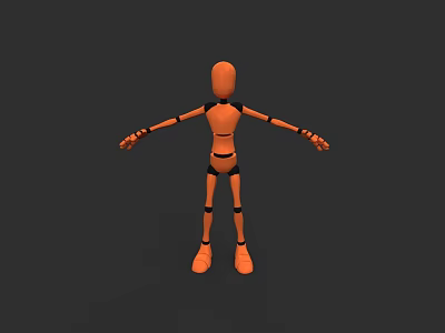 Orange 3D Man Model Standing With Outstretched Arms On Gray Background 3d model
