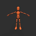 Orange 3D Man Model Standing With Outstretched Arms On Gray Background 3d model