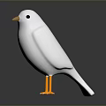 White Bird with Orange Beak and Feet Standing on Reflective Black Surface against Gray Background