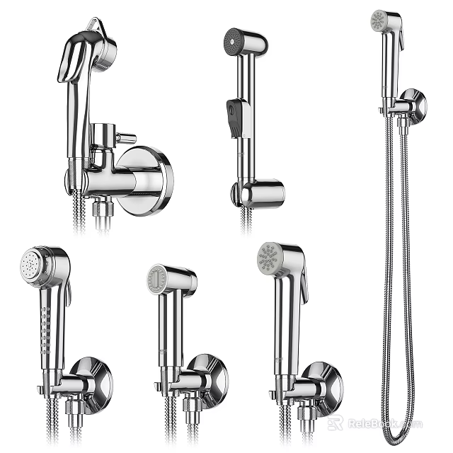 Modern Chrome Shower Head Set With Handheld Overhead And Flexible Hose 3d model