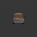 Orange Vintage Bus Model with Windows and Doors on Dark Reflective Background