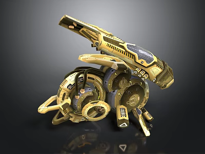 Golden Mechanical Creature With Intricate Robotic Structure And Gear Details 3d model