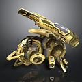 Golden Mechanical Creature With Intricate Robotic Structure And Gear Details