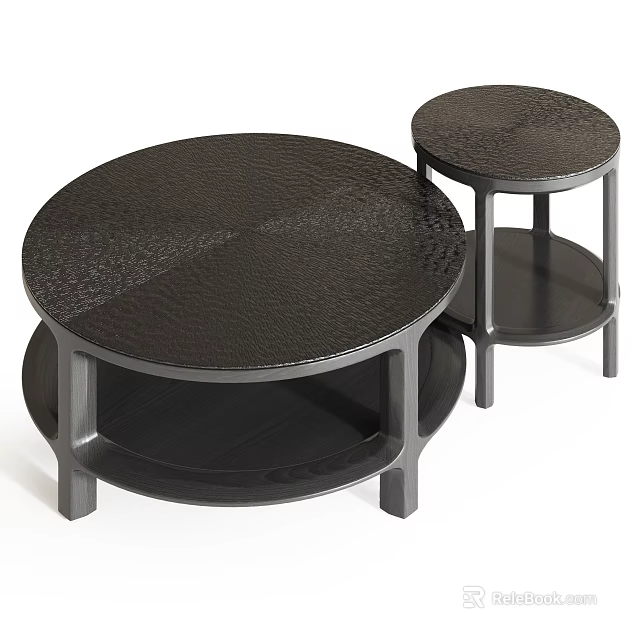 Black Round Coffee Table Set With Textured Surface And Modern Design 3d model 