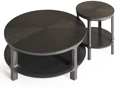 Black Round Coffee Table Set With Textured Surface And Modern Design 3d model