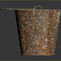 Rusted Metal Bucket With Textured Surface And Metal Handle On Dark Background 3d model