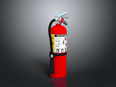 Red FIREX Fire Extinguisher With Black Hose And Safety Instruction Label 3d model