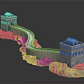 Scenic Great Wall Landscape With Winding Path And Ancient Watchtowers On Rocky Terrain