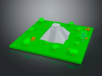 Lush Green Scenic Landscape With White Pyramid Structure And Surrounding Colorful Trees 3d model
