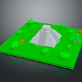 Lush Green Scenic Landscape With White Pyramid Structure And Surrounding Colorful Trees