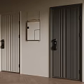 Modern Interior Swing Doors with Light Dark Vertical Slats and Wooden Floor Mirror