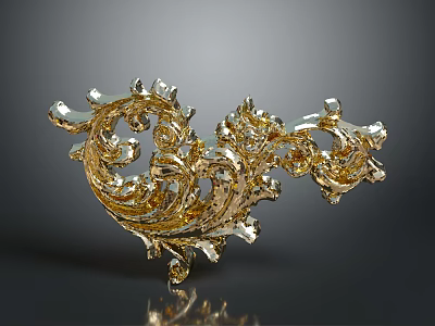 Intricate Plant Pattern Golden Carved Decorative Piece With Metallic Design 3d model