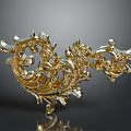 Intricate Plant Pattern Golden Carved Decorative Piece With Metallic Design
