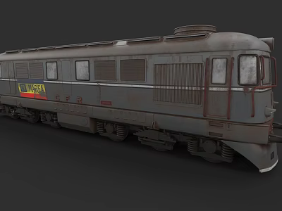 Vintage Rusty Gray Train Locomotive With Metal Carriage And Windows 3d model