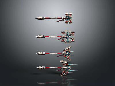Spear Weapons Four Different Designs With Red White Blue Accents Metallic Texture And Intricate Structure 3d model