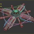 Aerospace Structure Design With Silver Tubes Red Core And Blue Connections
