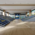 Spacious Basketball Gymnasium Interior With Stands Stage Lighting And Screens