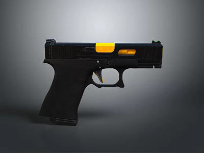 Sleek Black Tactical Pistol With Yellow Slide Accents Green Sights And Textured Grip 3d model