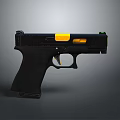 Sleek Black Tactical Pistol With Yellow Slide Accents Green Sights And Textured Grip