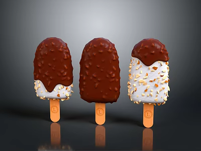 Chocolate Coated Ice Cream Bars With Crunchy Nut Toppings And Smooth Layers 3d model