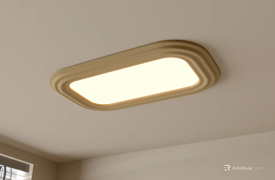 Rectangular Flush Mount Ceiling Light With Golden Frame And Bright Illumination For Indoor Room 3d model