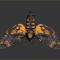 Striking Moth With Yellow And Black Wings Featuring Intricate Patterns In Flight Position 3d model