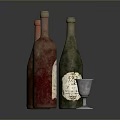 Vintage Household Items Display With Colorful Glass Bottles And Small Wine Glass