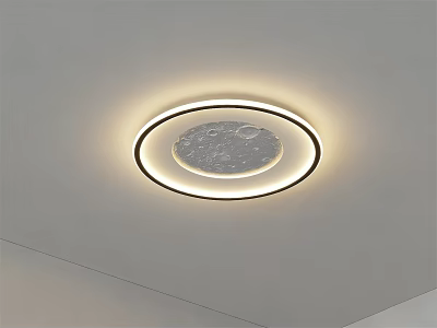 Modern Design Ceiling Light With Moon Surface Texture And Illuminated Ring 3d model