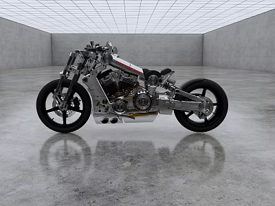 Custom Silver Motorcycle With Black Tires And Industrial Room Setting 3d model