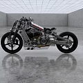 Custom Silver Motorcycle With Black Tires And Industrial Room Setting