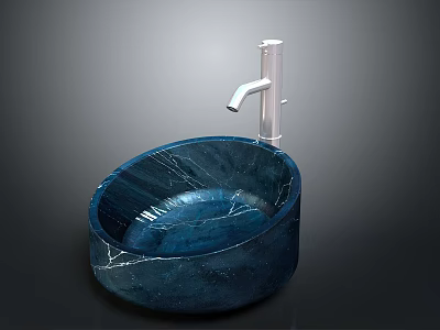 Blue Textured Bathroom Basin With Modern Chrome Faucet For Household Use 3d model