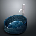 Blue Textured Bathroom Basin With Modern Chrome Faucet For Household Use
