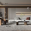 Modern Living Room Interior With Gray Sofa Striped Rug Floor Lamp And Decorative Pillows