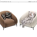 Comfortable Single Sofa with Beige and Brown Design Plaid Blanket and Pillows for Living Room