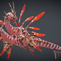 Two Mythical Red White Striped Creatures With Dragon Like Bodies And Red Feathered Wings