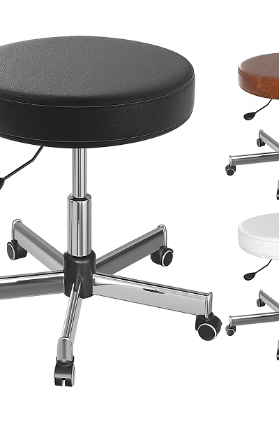 Black Brown White Bar Stools With Padded Seats Metal Base And Wheels 3d model