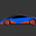 Sleek Blue And Red Sports Car With Black Rear Spoiler Red Wheels And Sporty Design