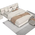 Light Colored Modern Double Bed With Bedside Table Vase Green Plant And Ottoman Rug