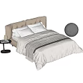 Modern Double Bed With Beige Upholstered Headboard Light Gray Bedding Side Table And Cozy Blanket 3d model
