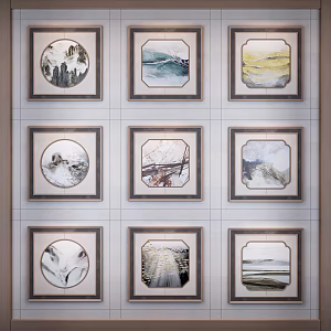 New Chinese Landscape Painting Hanging Picture Combination 3d model