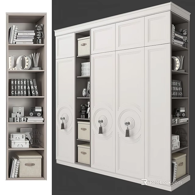 Modern White Wardrobe Design With Multiple Doors Drawers And Storage Compartments 3d model 