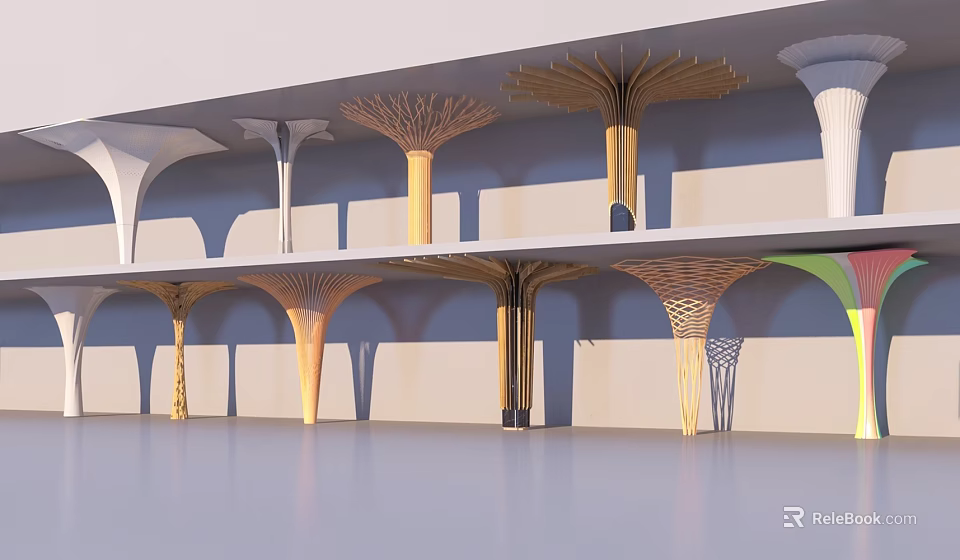 Unique Design Modern Architectural Pillars With Varied Colors In Interior Space 3d model 