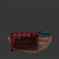 Stylish Hammock With Wooden Frame Red Plaid Blanket And Blue Cushion Design
