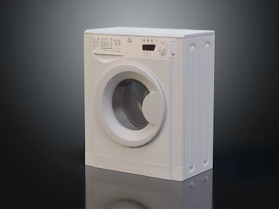 White Front Load Washing Machine With Modern Design And Digital Control Panel 3d model