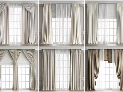 Elegant Different Style Fabric Curtains In Neutral Tones For Window Interior Decoration 3d model