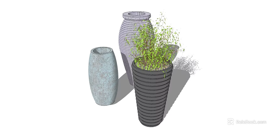 Various Textured Vases With Green Plants For Home Interior Decoration 3d model 