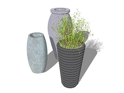 Various Textured Vases With Green Plants For Home Interior Decoration 3d model
