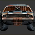 Vintage Blue Car With Rusty Details Front Grille And Hood Exhaust Pipes