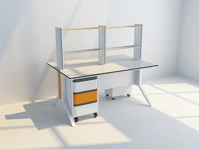 Modern Functional Desk With Glass Top Storage Shelf And Rolling Casters 3d model