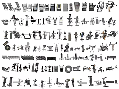 Sports Equipment Collection Including Dumbbells Barbells Treadmills Exercise Balls And Yoga Mats 3d model